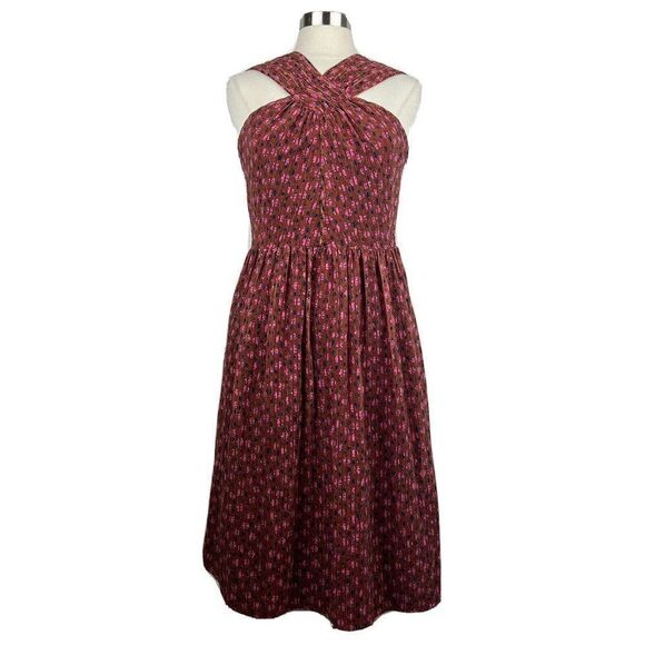 Kate Spade Floradoodle Halter Dress 8 Womens Pink Print Fit & Flare Pockets